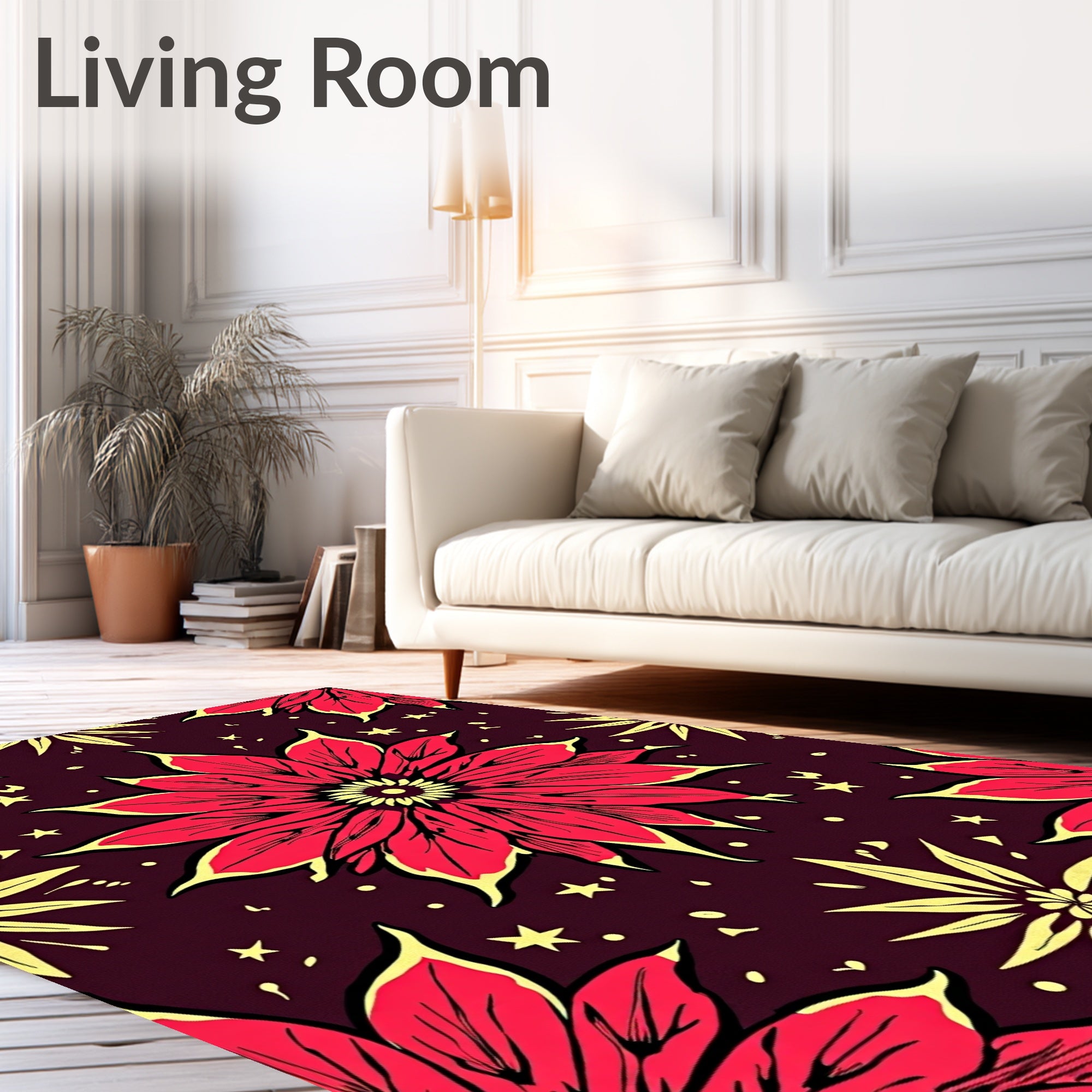 Crimson Yellow Floral Starry Night Rug