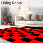 Crimson Black Checkered Square Tessellation Rug