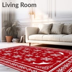Red Snowflake Deer Holiday Rug