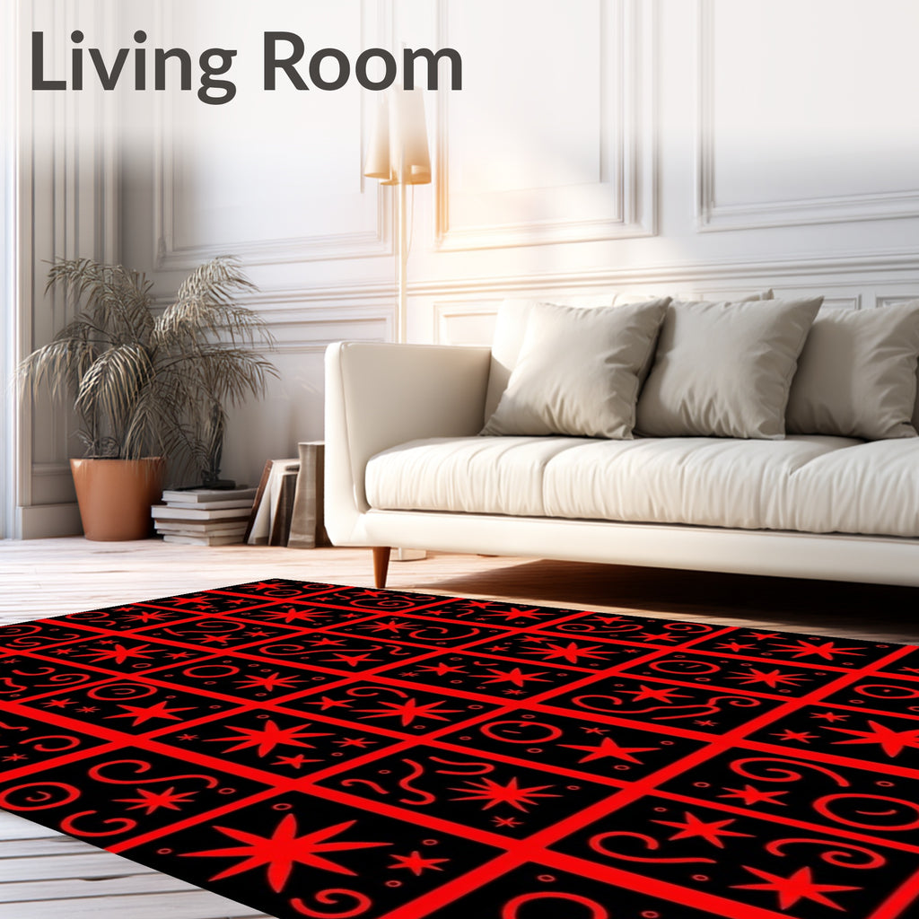 Bold Red Starburst Grid Rug