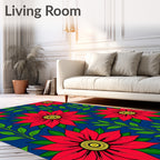 Bold Red Poinsettia Garden Navy Rug