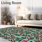 Crimson Vine Green Leaf Foliage Rug
