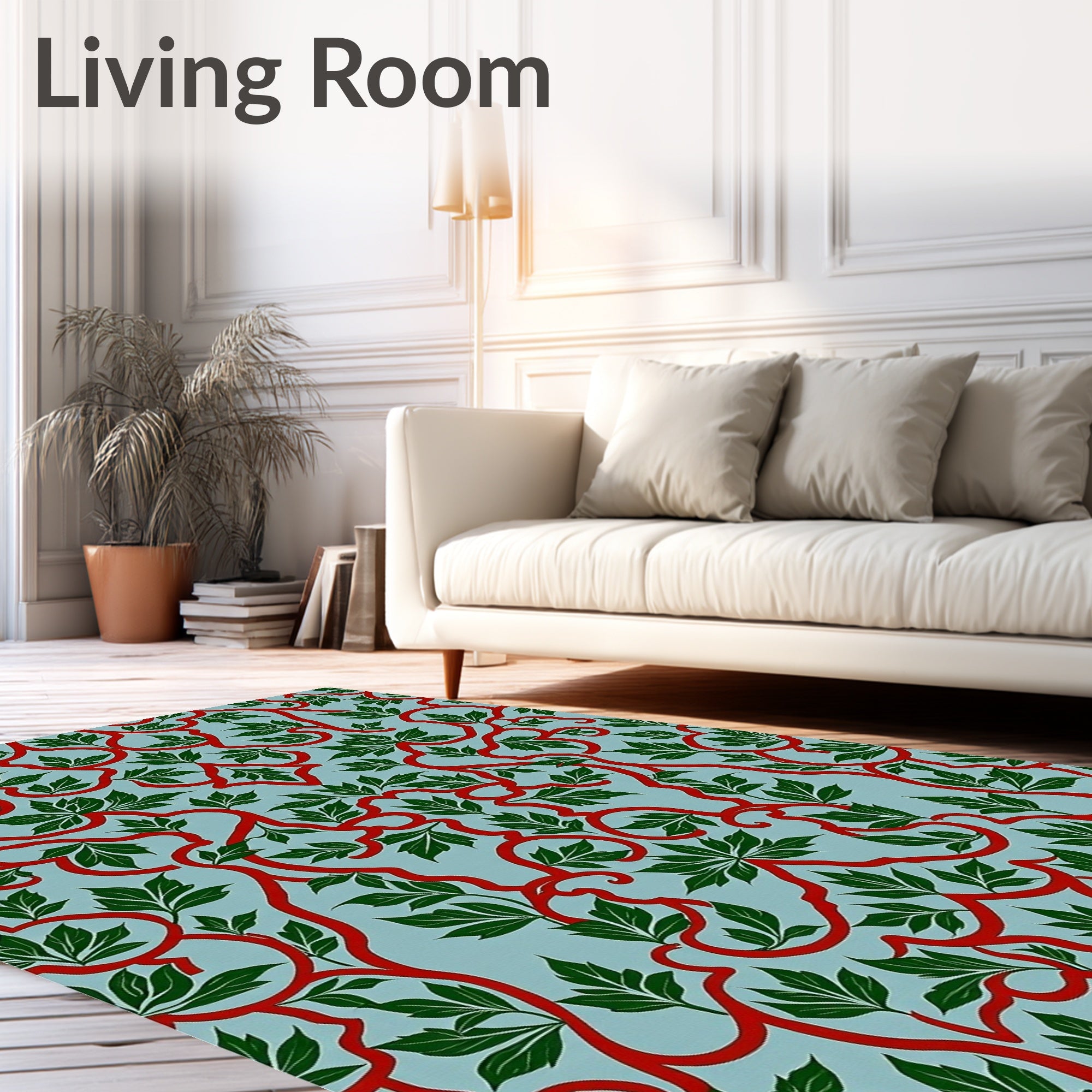 Crimson Vine Green Leaf Foliage Rug