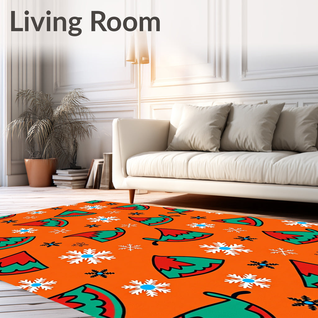 Christmas Red Green Elf Hats Snowflakes Rug