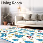 Blue Christmas Trees Snowman Gold Snowflakes Rug