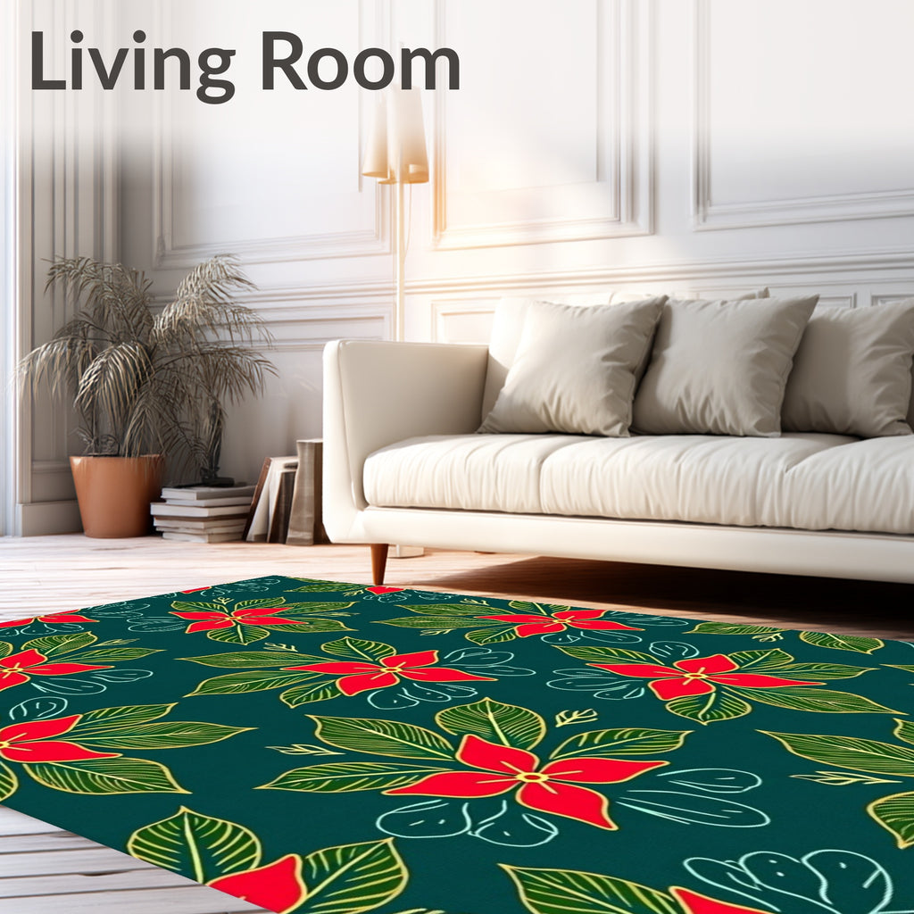 Deep Teal Red Floral Garland Rug