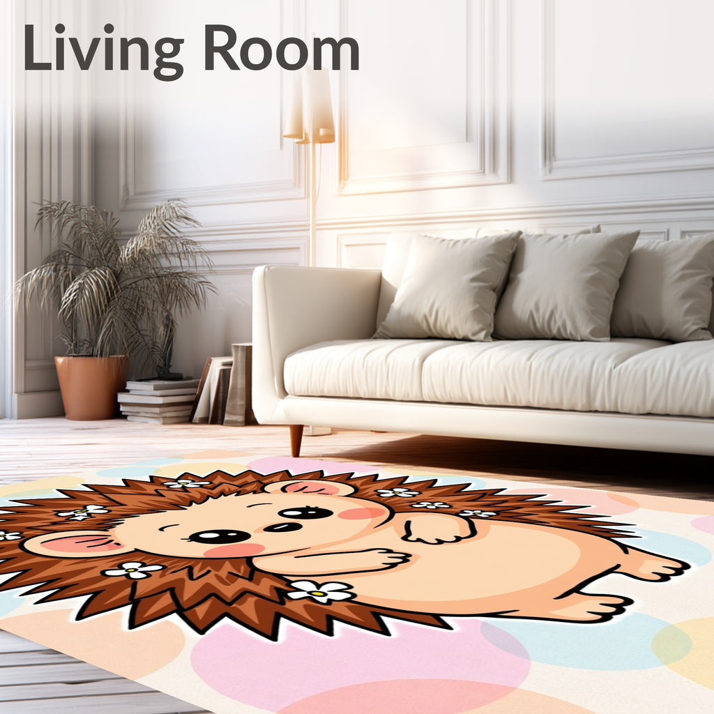 Cute Hedgehog With Flowers Background Rug