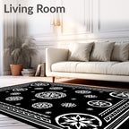 Black White Starburst Mandala Medallion Border Rug