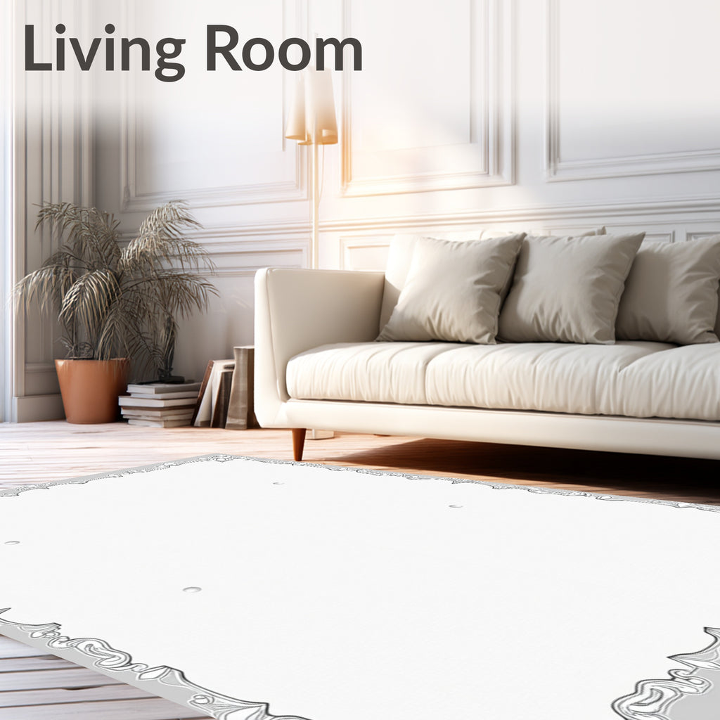 Elegant Grey Scrollwork Frame Rug