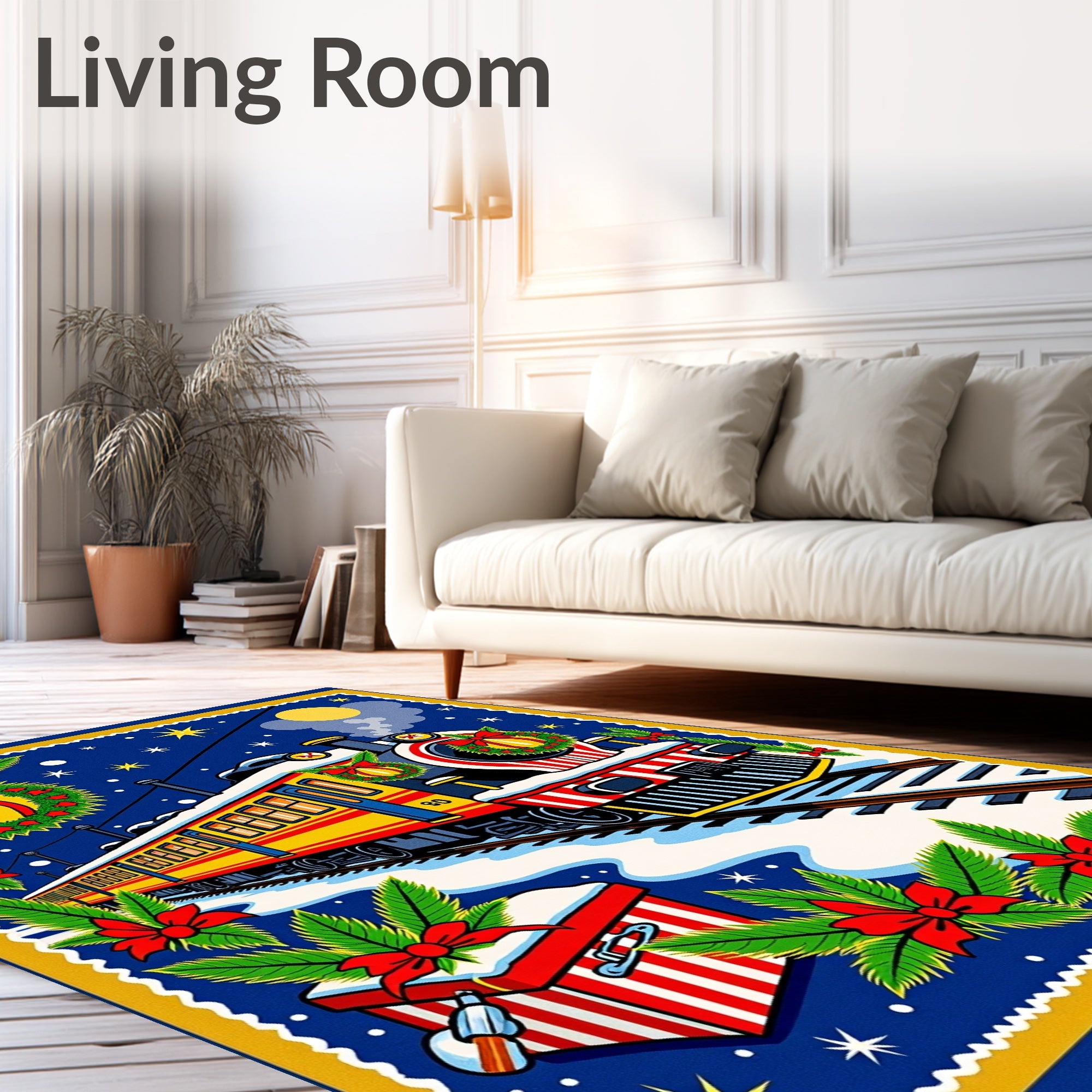 Holiday Express Wreath Train Snow Rug