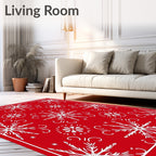Red White Snowflake Winter Celebration Rug