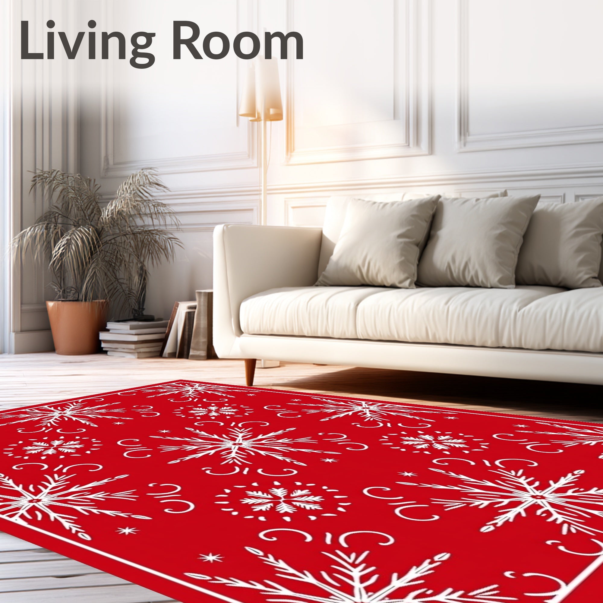 Red White Snowflake Winter Celebration Rug