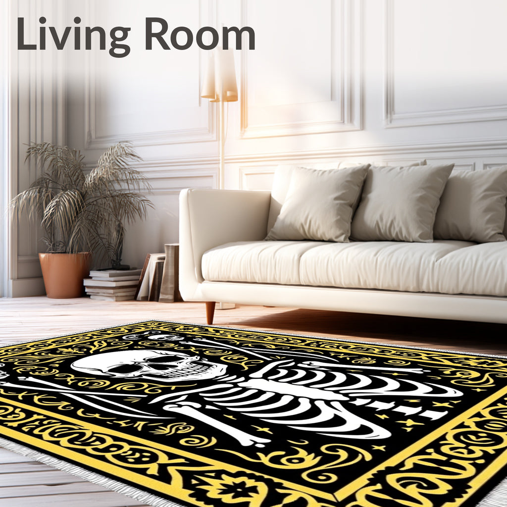 Black Yellow Skeleton Grim Reaper Scythe Rug