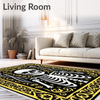 Black Yellow Skeleton Grim Reaper Scythe Rug