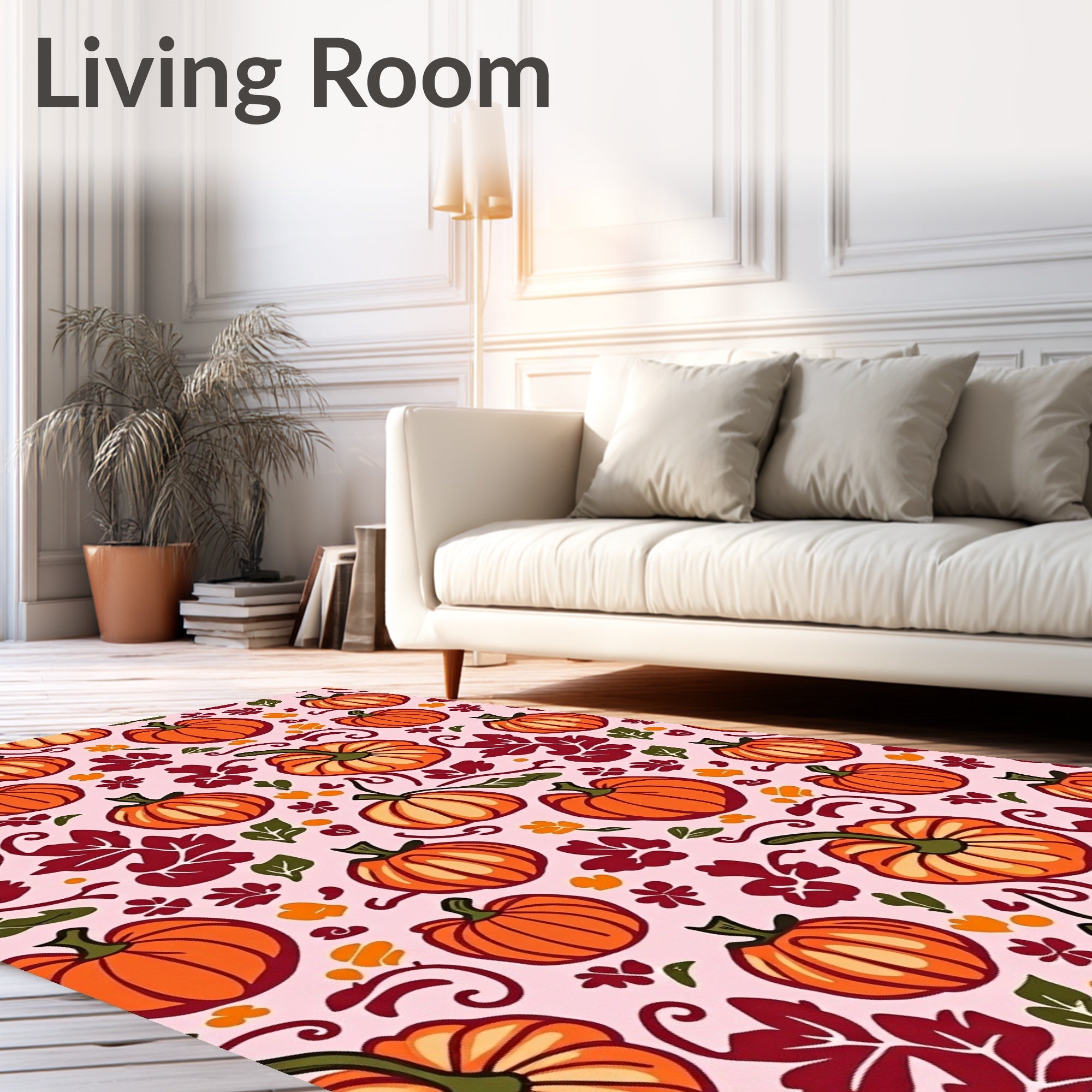 Autumn Pumpkin Leaf Swirls Rug