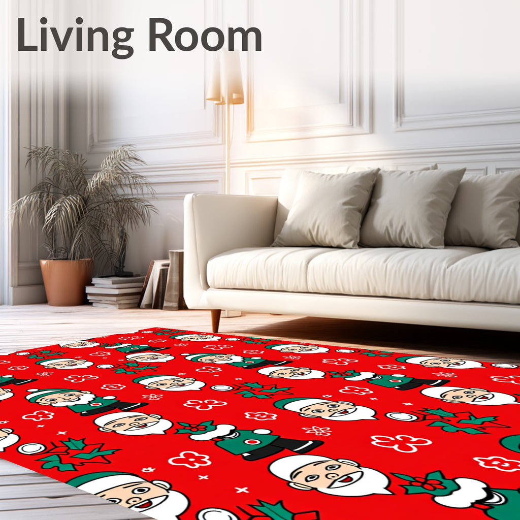 Charming Santa Claus Poinsettia Collection Rug