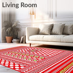 Red White Sunburst Medallion Stripes Rug
