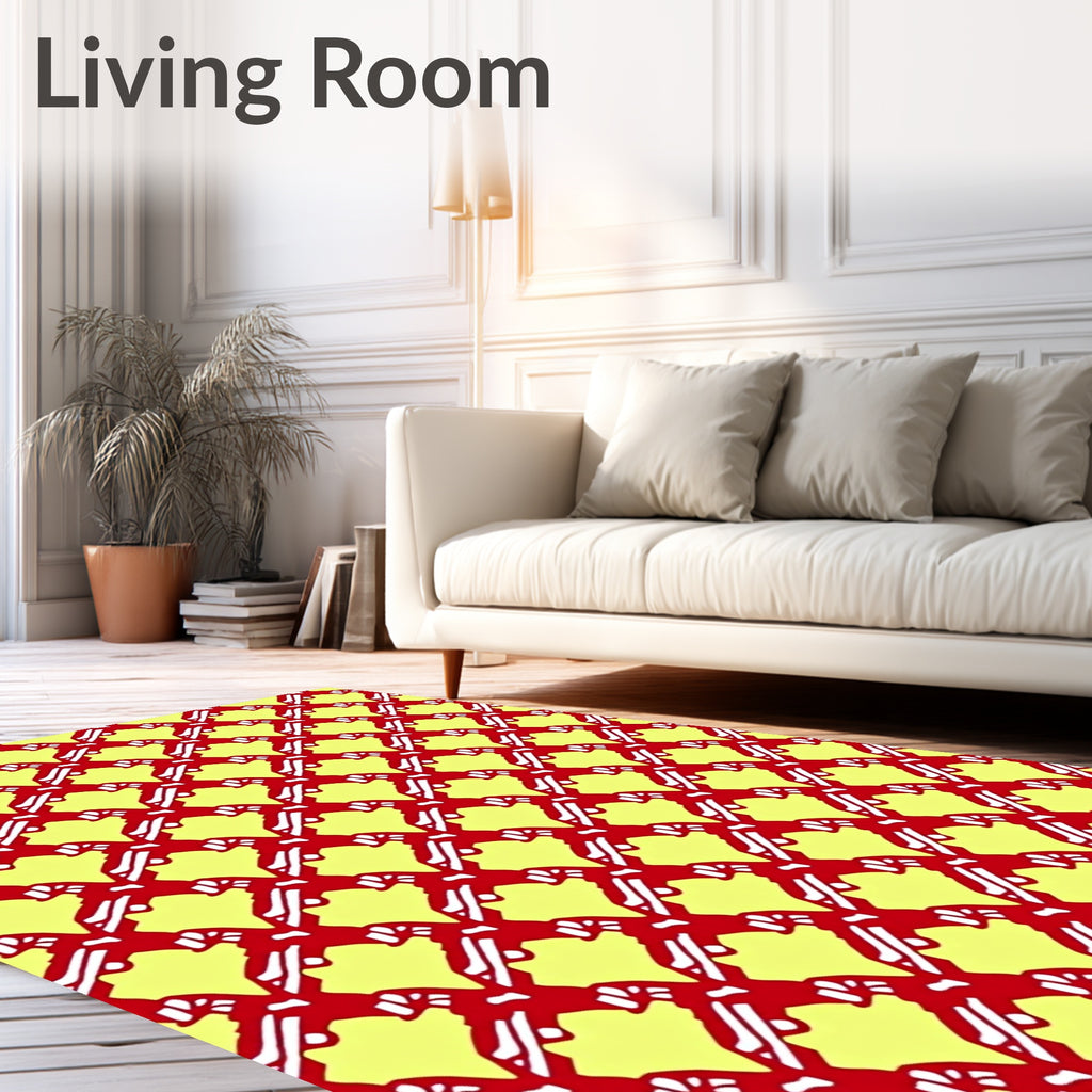 Crimson Yellow Lattice Contemporary Geometric Rug