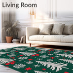 Green White Red Christmas Trees Snowflakes Rug