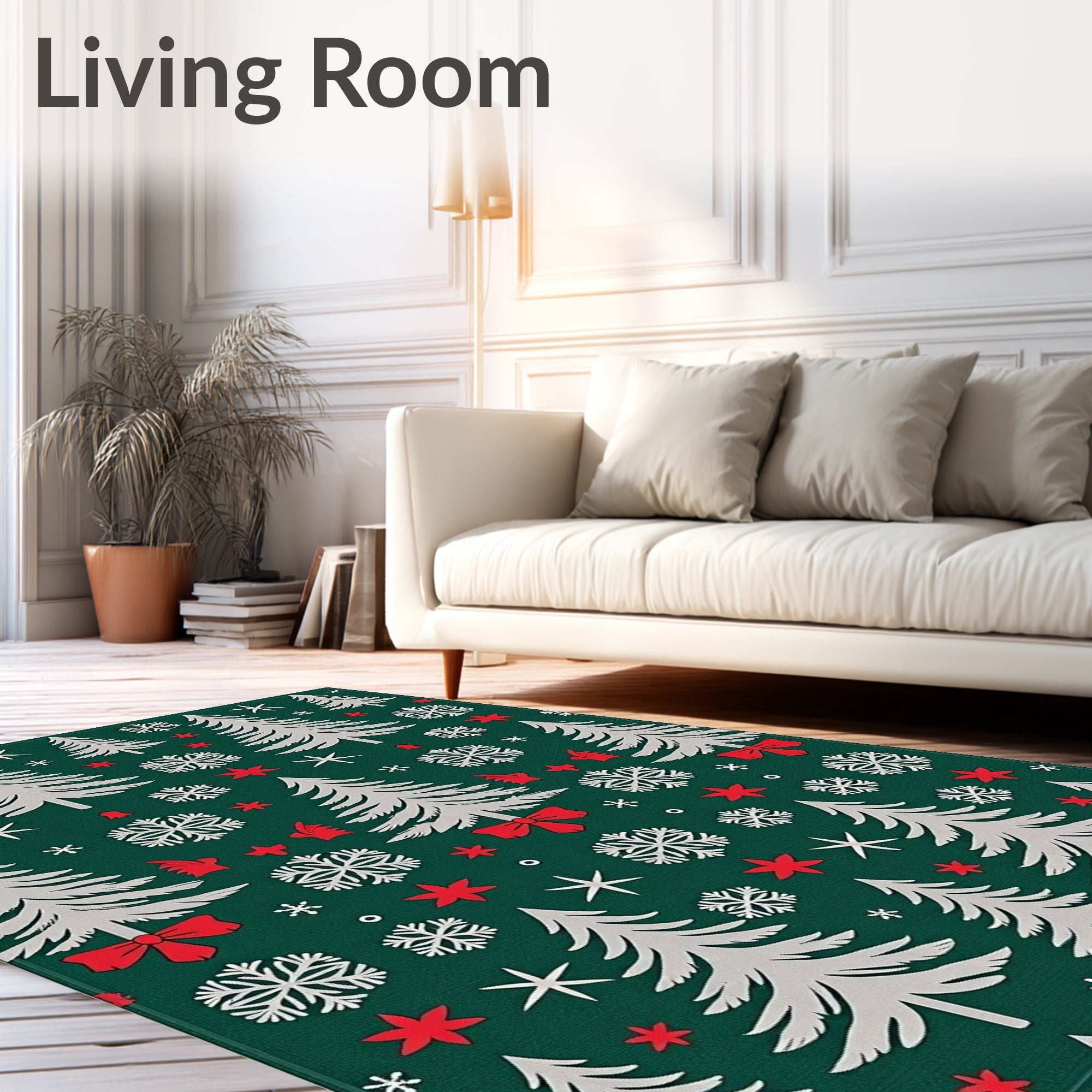 Green White Red Christmas Trees Snowflakes Rug