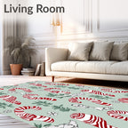 Red White Candy Cane Pine Sprigs Rug