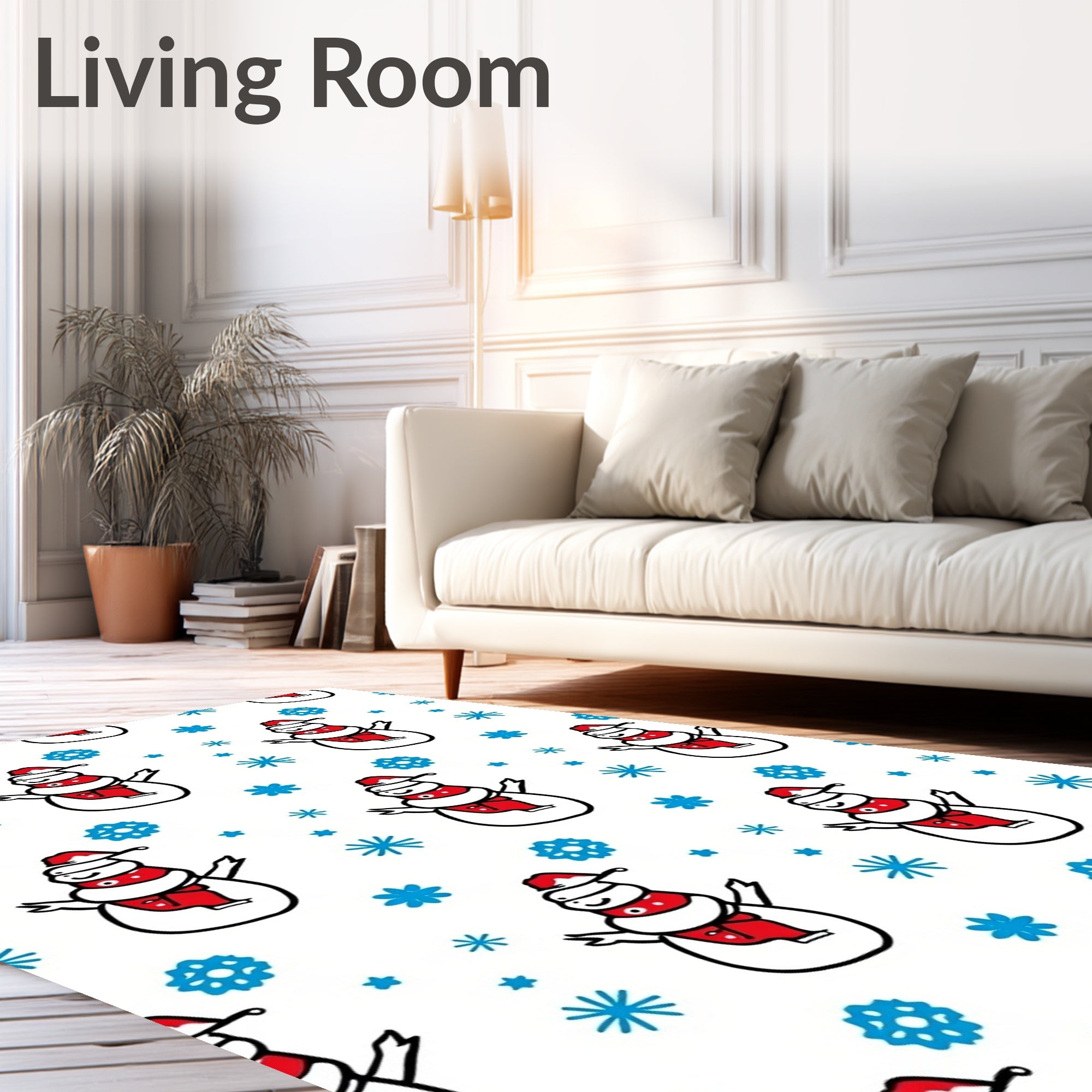 Happy Christmas Snowman Blue Flurry Rug