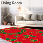 Festive Red Holly Wreath Bow Rug