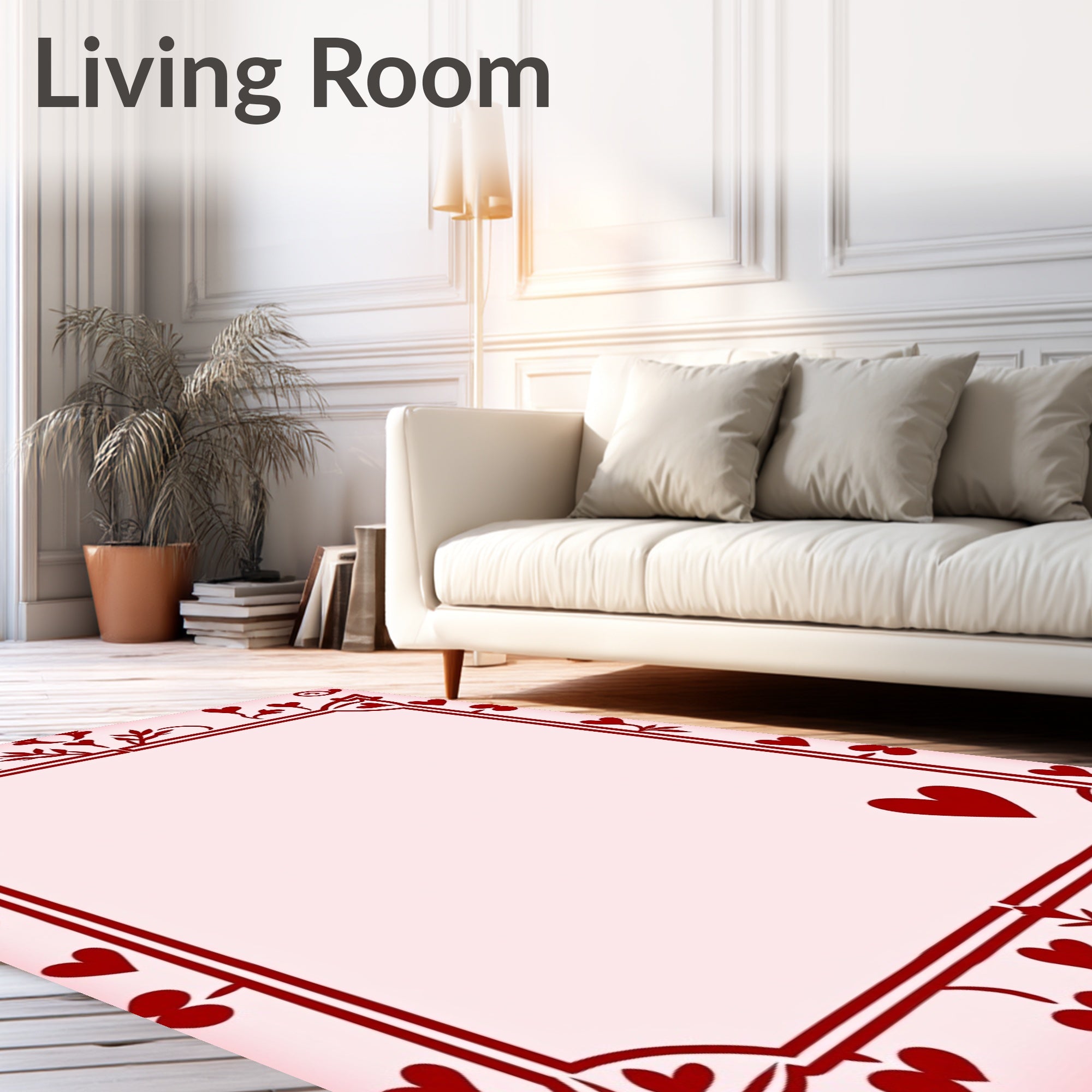 Crimson Heart Border Vintage Romance Rug