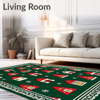 White Red Houses Snowflake Border Rug