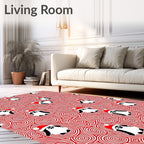 Whimsical Penguin Red Swirl Festive Rug