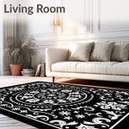 Black White Floral Mandala Rug