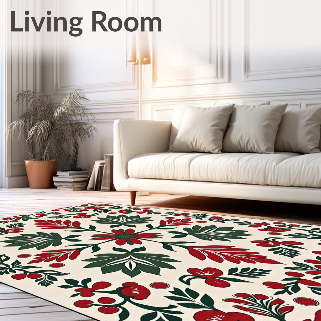 Crimson and Emerald Folk Floral Rug