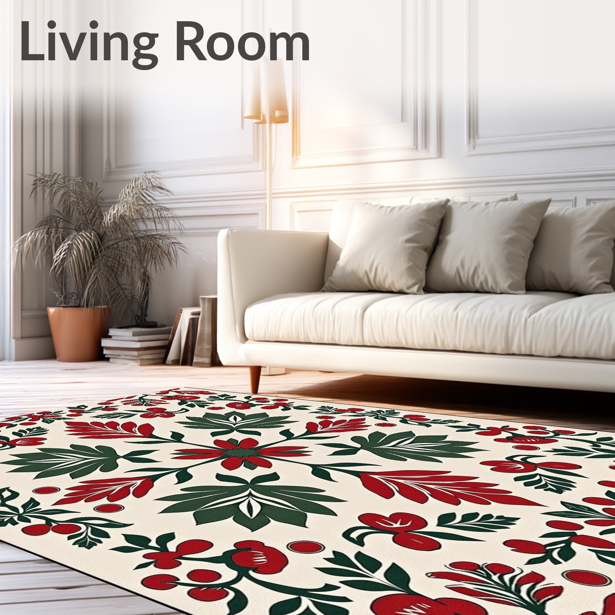 Crimson and Emerald Folk Floral Rug