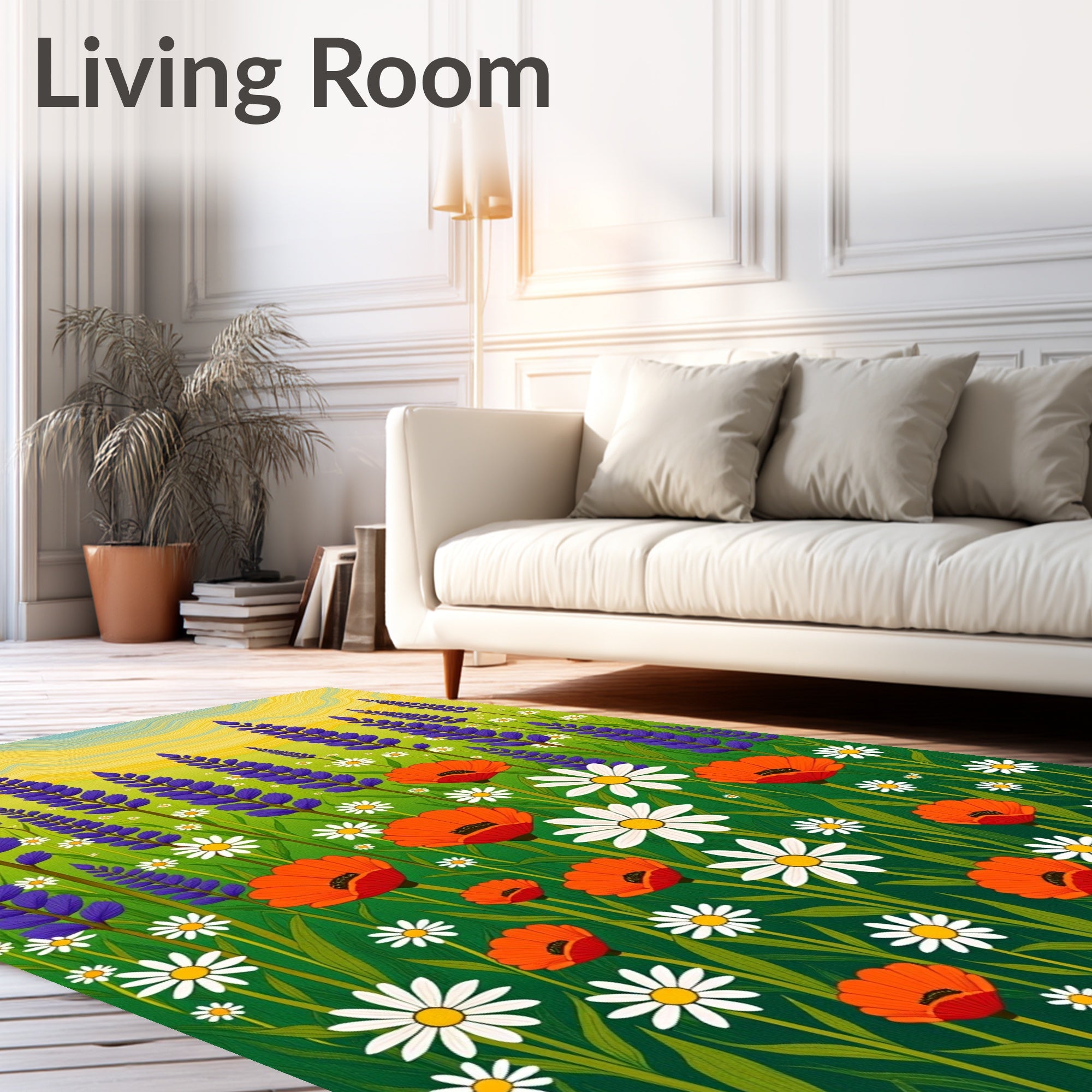 Vibrant Lavender Poppy Field Rug