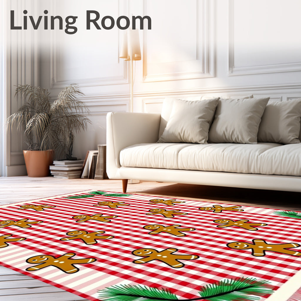 Christmas Gingham Gingerbread Man Scatter Rug