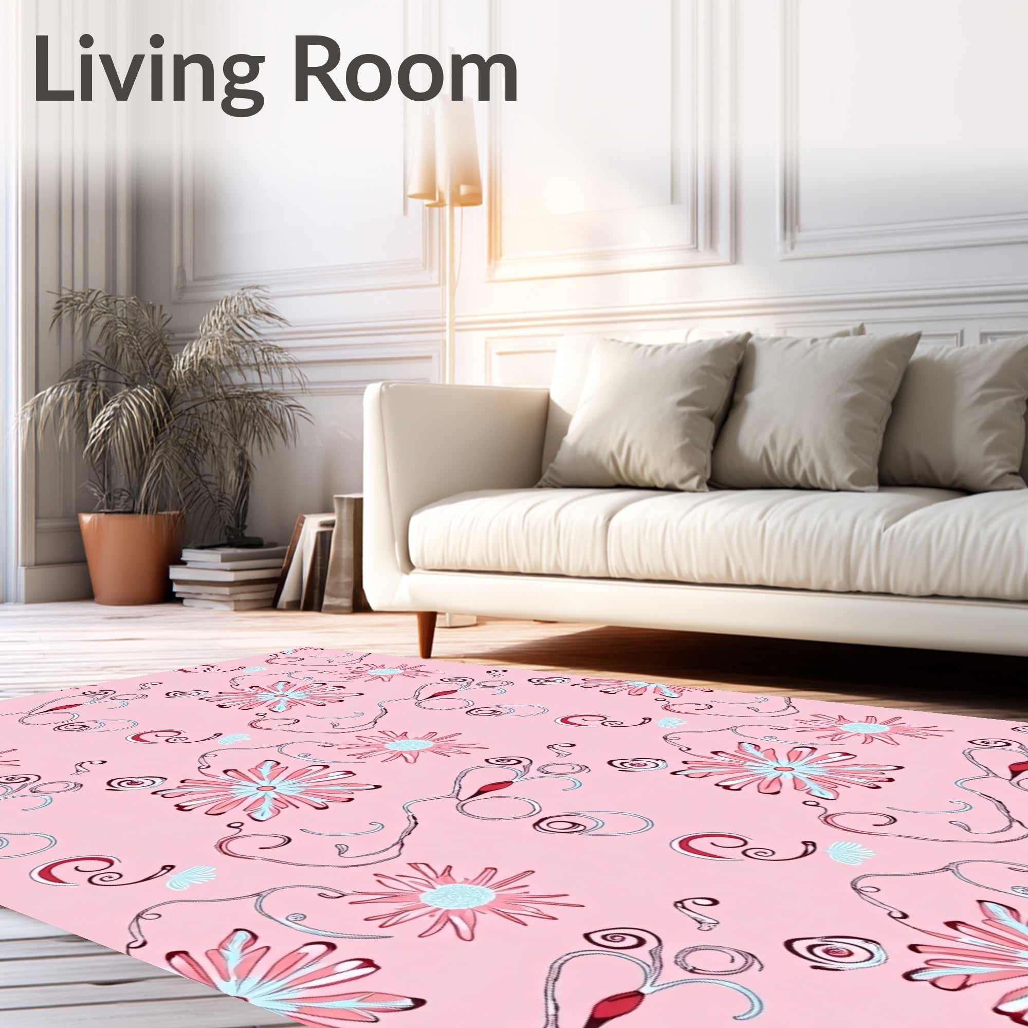 Pink Floral Swirls and Twists Rug