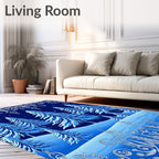 Snowy blue pine forest winter landscape Rug