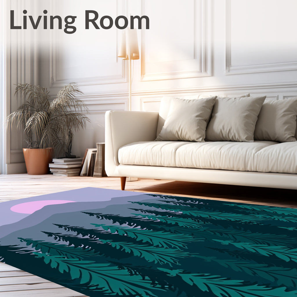 Forest Moon Serene Landscape Trees Rug