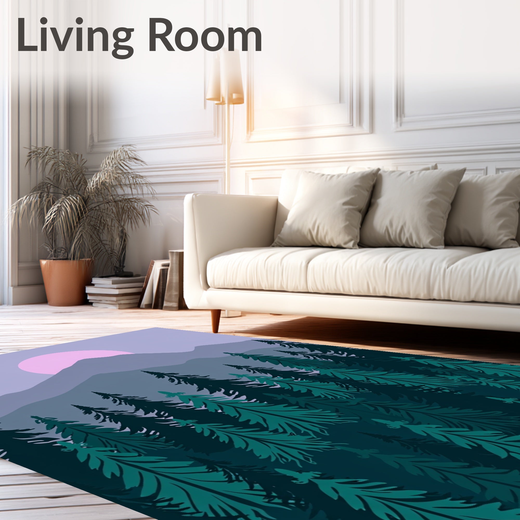 Forest Moon Serene Landscape Trees Rug