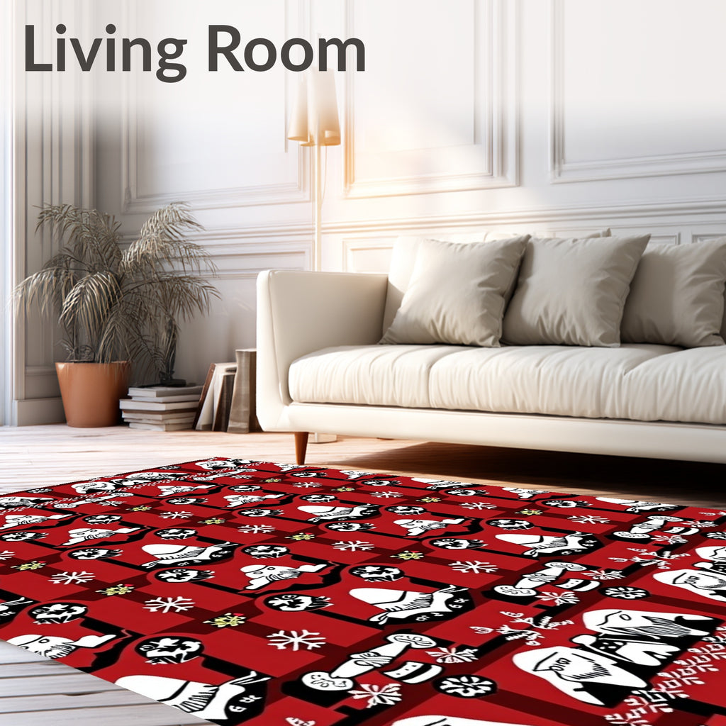 Red Black White Folk Art Snowflakes Rug