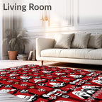 Red Black White Folk Art Snowflakes Rug