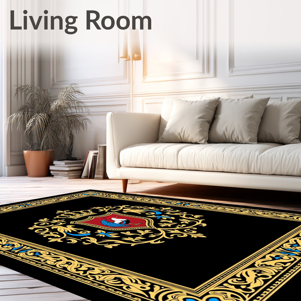 Gold Embossed Rooster Crest Emblem Rug