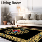 Gold Embossed Rooster Crest Emblem Rug