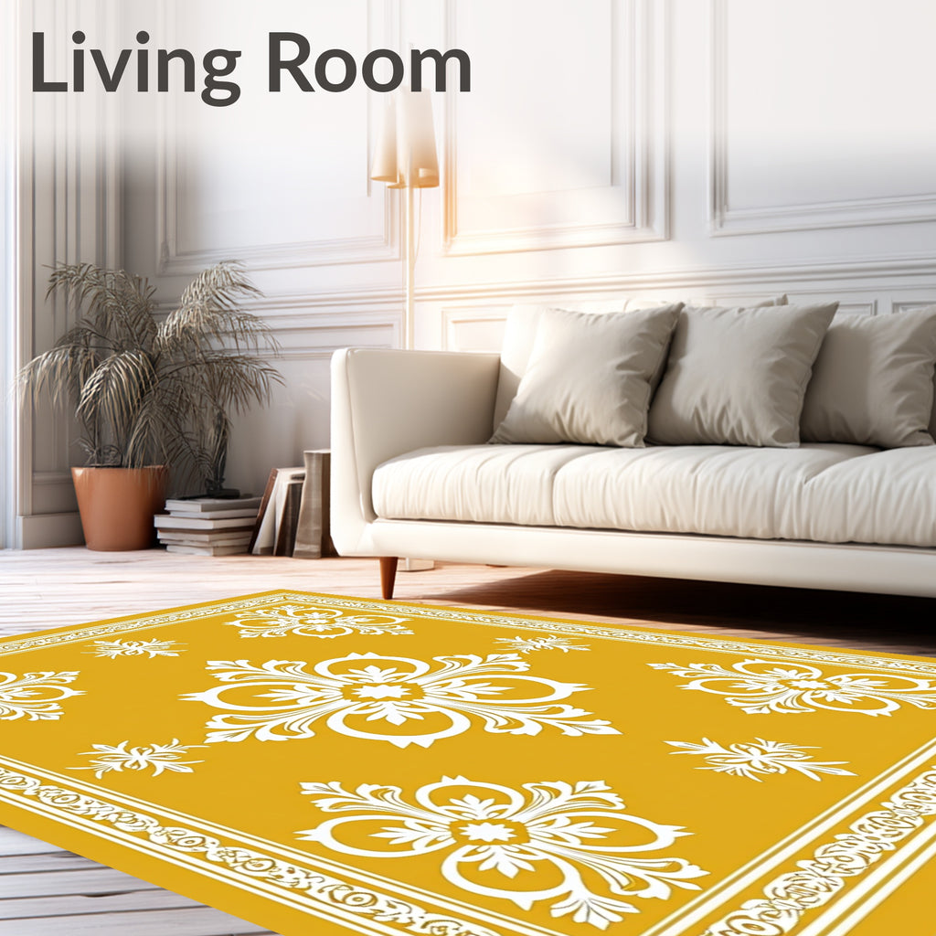 Golden Ochre White Filigree Medallion Rug