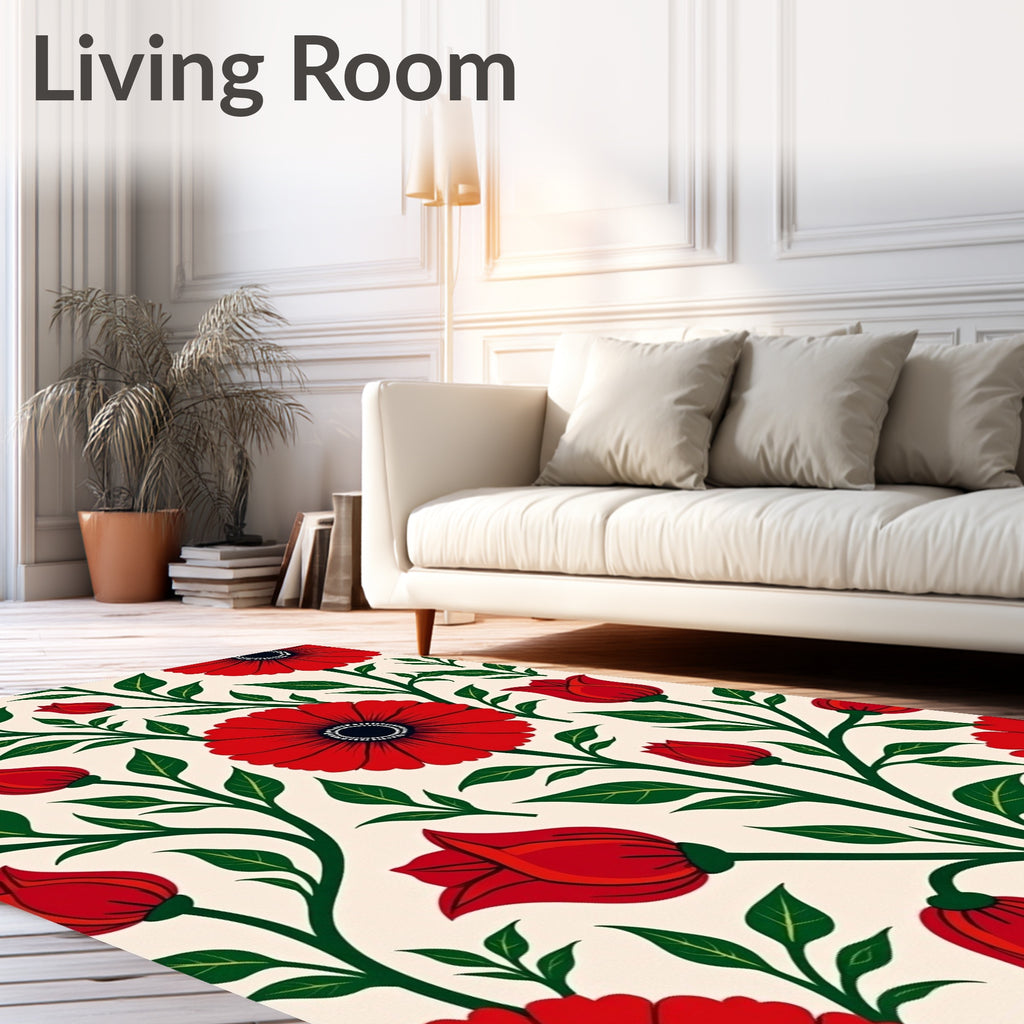 Radiant Red Floral Vine Background Rug