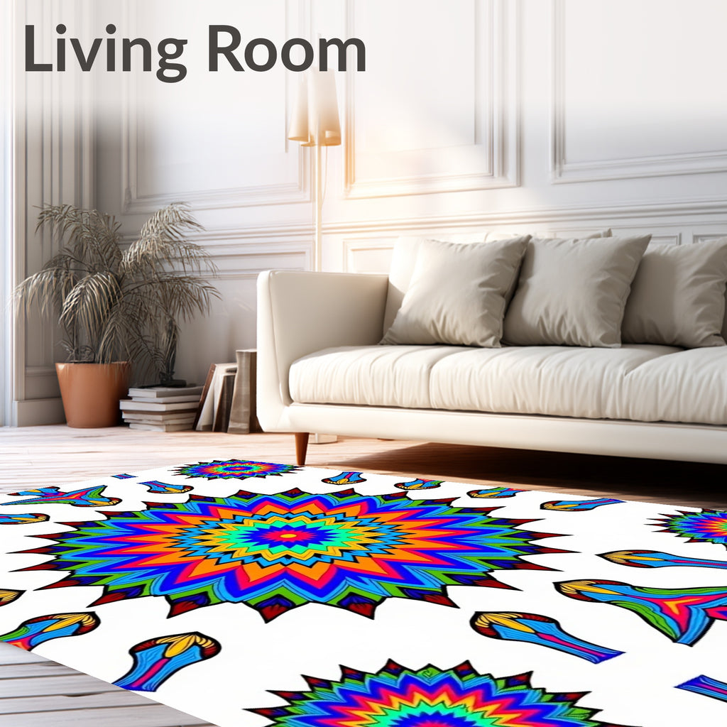 Vibrant Rainbow Mandala Echoes Rug