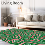 Whimsical Green Red Swirl Lines Rug