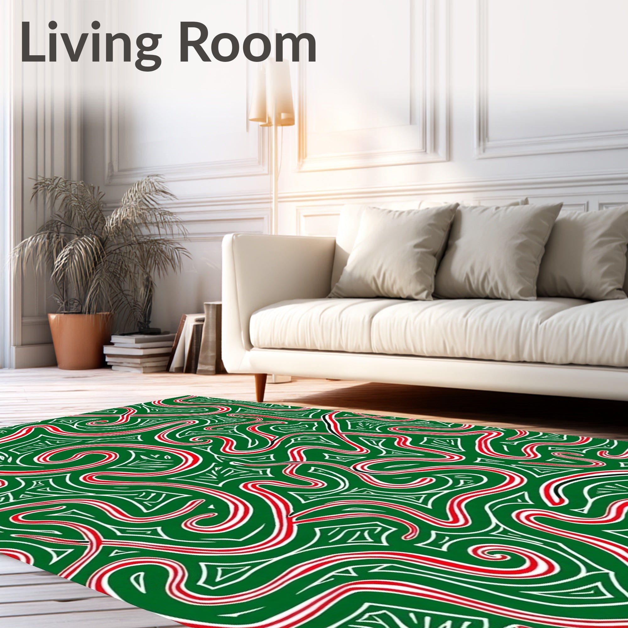 Whimsical Green Red Swirl Lines Rug