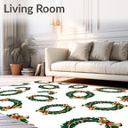 Festive Green Wreath Golden Bow Rug