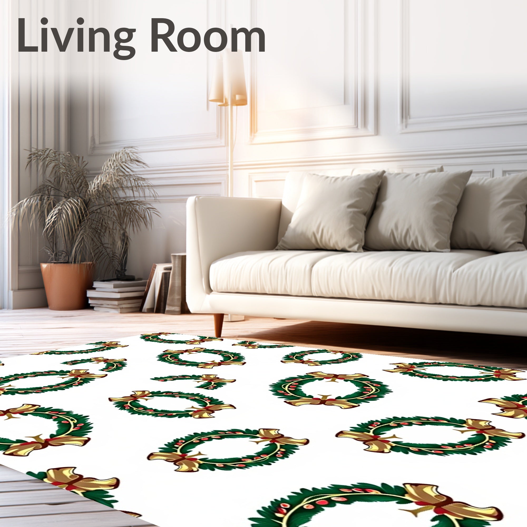 Festive Green Wreath Golden Bow Rug